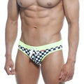 MetroMalewear swim bikini mosaic 4920-41 vibrant lime green and black-and-white checkered trunks with white drawstring