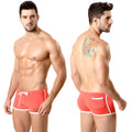 Red athletic swim trunks metroMalewear terry short with white trim and side pocket for active wear