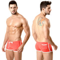 Red athletic swim trunks metroMalewear terry short with white trim and side pocket for active wear