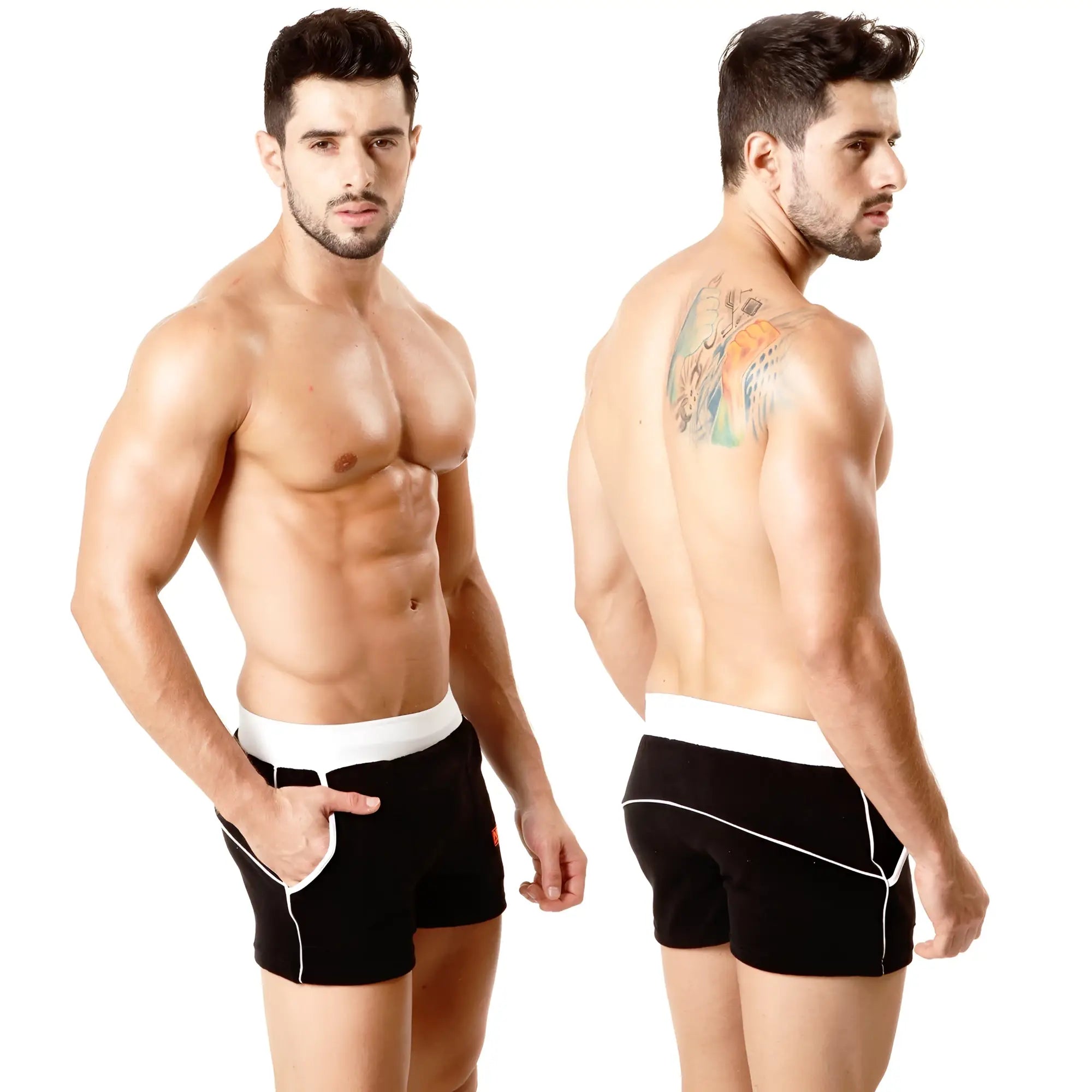Black MetroMaleWear terry sport shorts with white waistband and side trim for athletic use