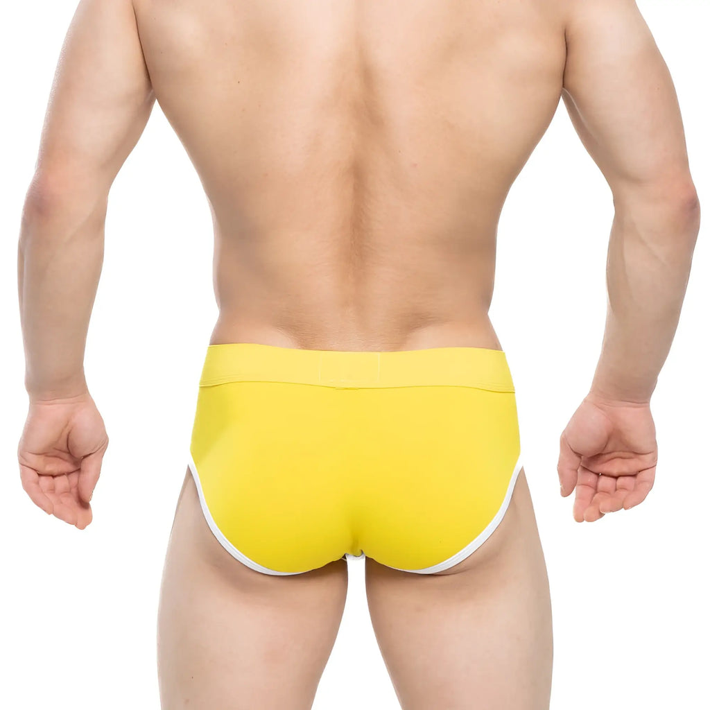 MetroMaleWear Tesoro Brief 9004-16 bright yellow cotton briefs with white trim on waistband and leg openings