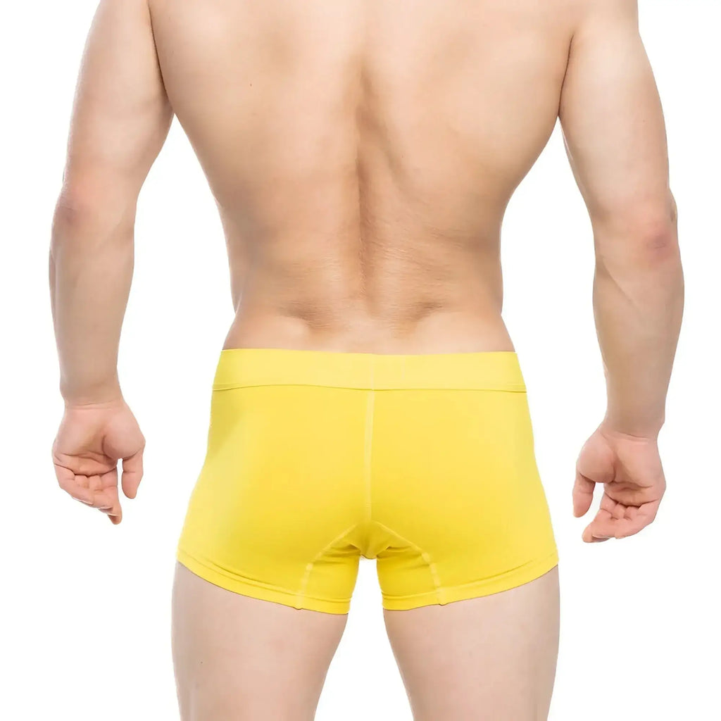 Metro male wear tesoro short boxer 7 inch bright yellow briefs with smooth form fitting fabric and solid color design