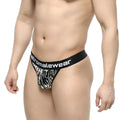 Black and white zebra-print men’s briefs with branded waistband from MetroMaleWear tiger thong 2912-61 collection