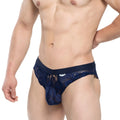 Navy blue lace men’s briefs with solid waistband from MetroMaleWear Todd Brief dark blue 1403-28 collection