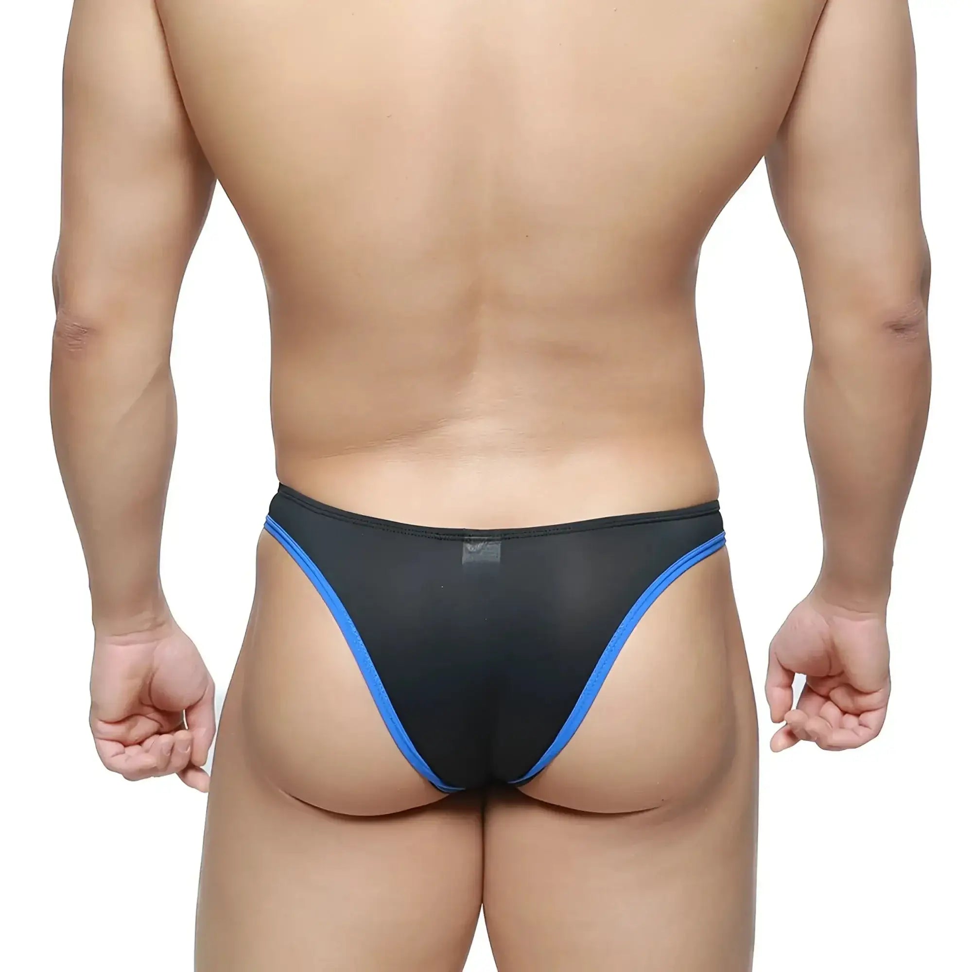 Black mesh briefs with bold blue trim from MetroMaleWear top bikini black 6114-20 for comfortable daily wear