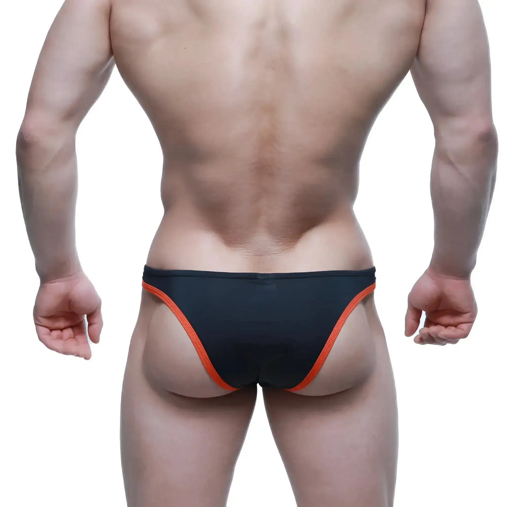 Black swim trunks metroMalewear top bikini coral 6114-21 with vibrant orange trim on sides and waistband