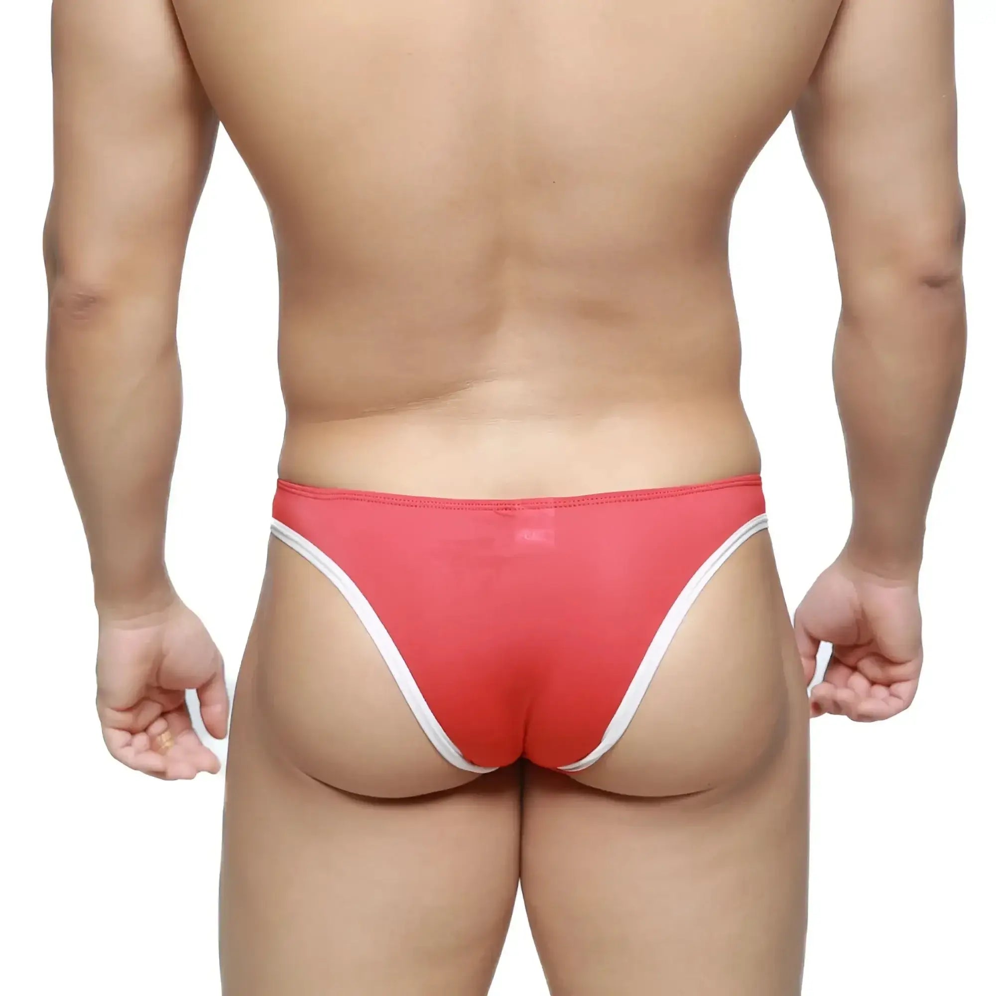 MetroMaleWear top bikini red 6114-12 red and white thong with a sleek form-fitting design showing the back side