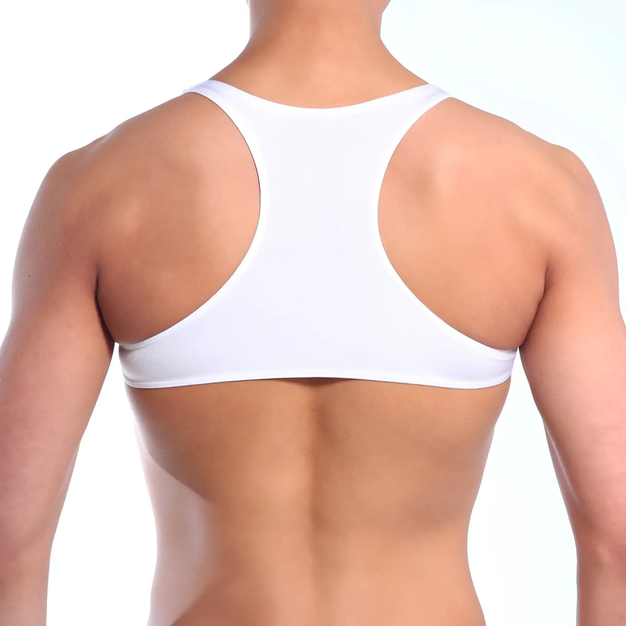 White racerback sports bra metroMaleWear top Y with wide straps and seamless finish for comfortable activewear use