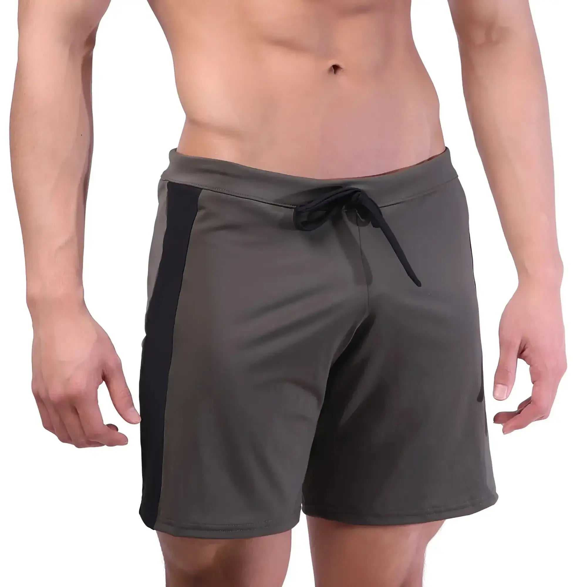 Dark gray metroMalewear trainer shorts with black side panels and drawstring waistband for athletic use