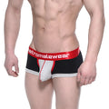 Black gray and red mens briefs with bold red waistband and metromalewear logo metroMalewear trio boxer black 3013-41