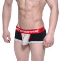 Black gray and red mens briefs with bold red waistband and metromalewear logo metroMalewear trio boxer black 3013-41