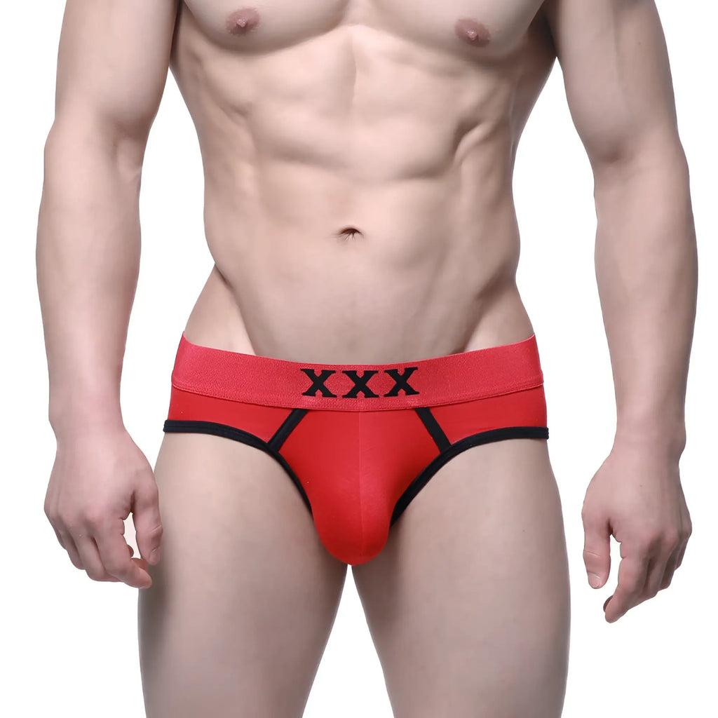 Red and black MetroMaleWear triple x hip briefs 8003-12 for men with snug fit and breathable fabric