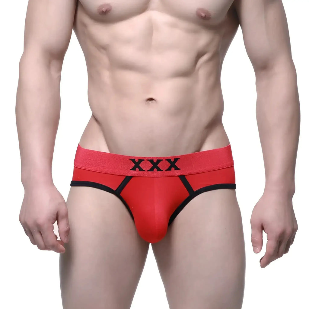 Red and black MetroMaleWear triple x hip briefs 8003-12 for men with snug fit and breathable fabric