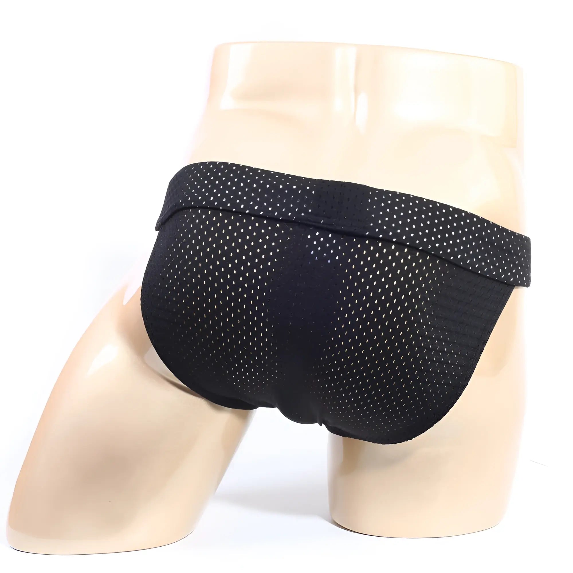 MetroMaleWear tull bikini black mesh athletic briefs with white dot pattern and elastic waistband