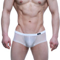 MetroMaleWear Tull Blanco trunk 2125-68 white mesh briefs with solid white waistband and black logo on left side