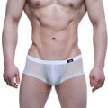 MetroMaleWear Tull Blanco trunk 2125-68 white mesh briefs with solid white waistband and black logo on left side