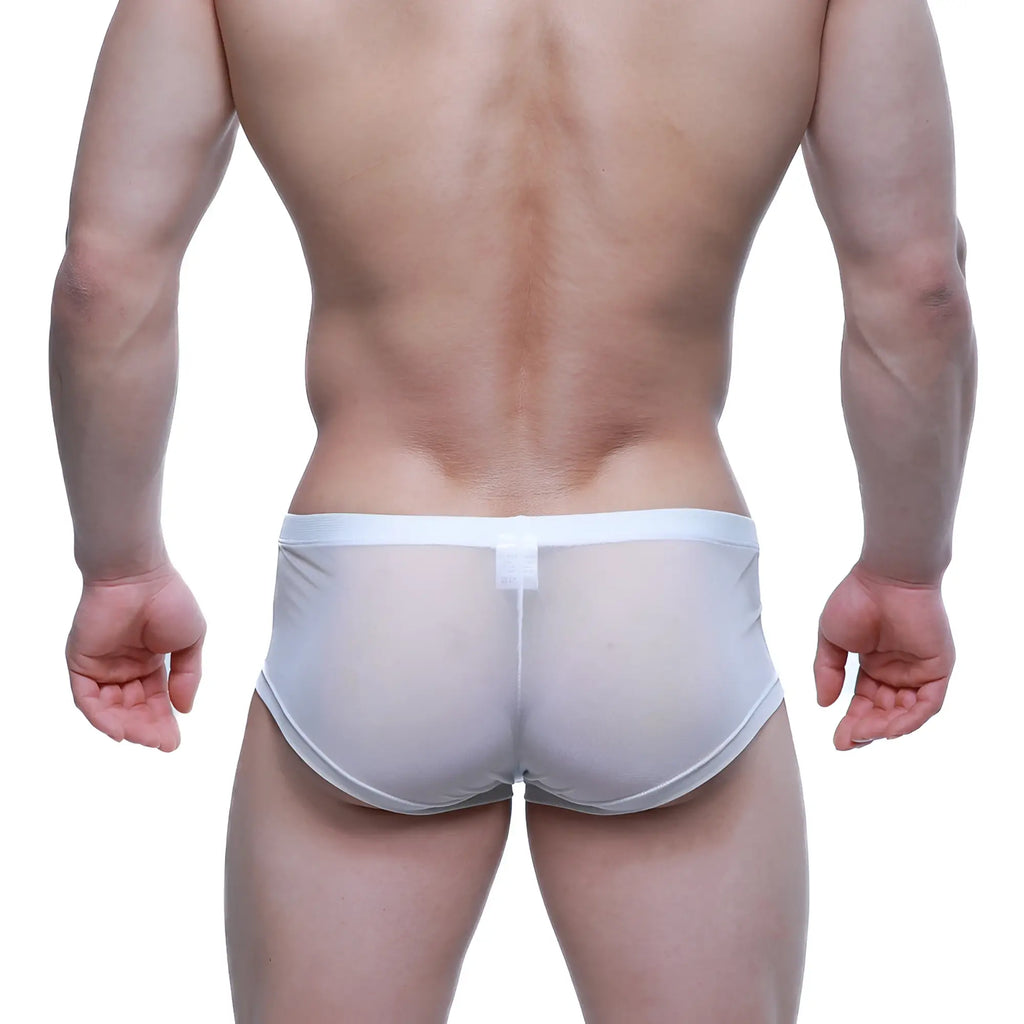 Metro malewear tull blanco trunk 2125-68 white sheer mesh briefs with solid white waistband front view