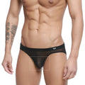 Metro malewear tull negro bikini 5103-m70 black sheer mesh briefs with solid waistband and small white logo