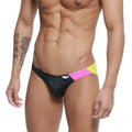 Metro male wear txm bikini black 5143-20 swim trunks in black and neon pink with yellow accent stripe for men