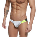 White and neon green MetroMaleWear TXM bikini briefs with black accent stripe designed for athletic use