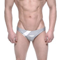 Gray and white athletic briefs with sleek modern design and munin logo front from metropolitanwear ultimo bikini line