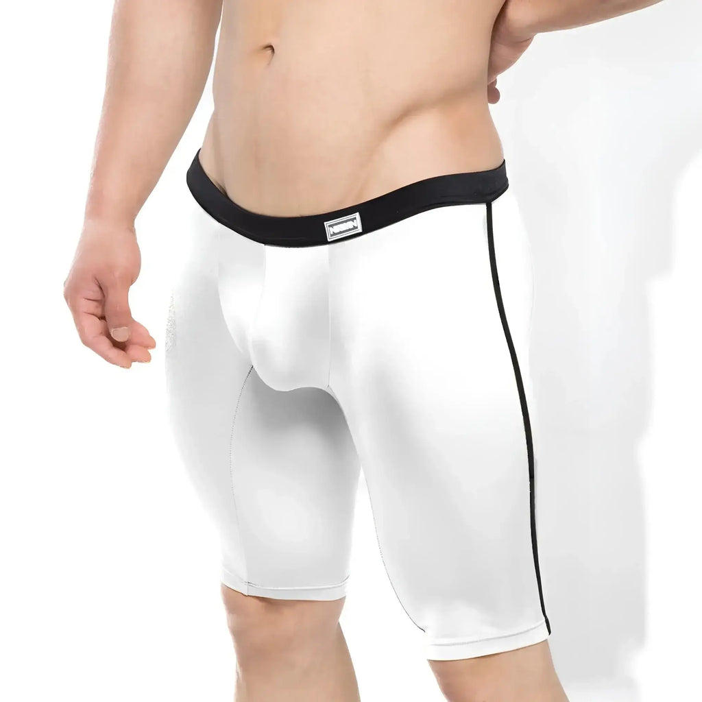 White men’s athletic briefs metroMalewear university biker white with black elastic waistband and side seam trim