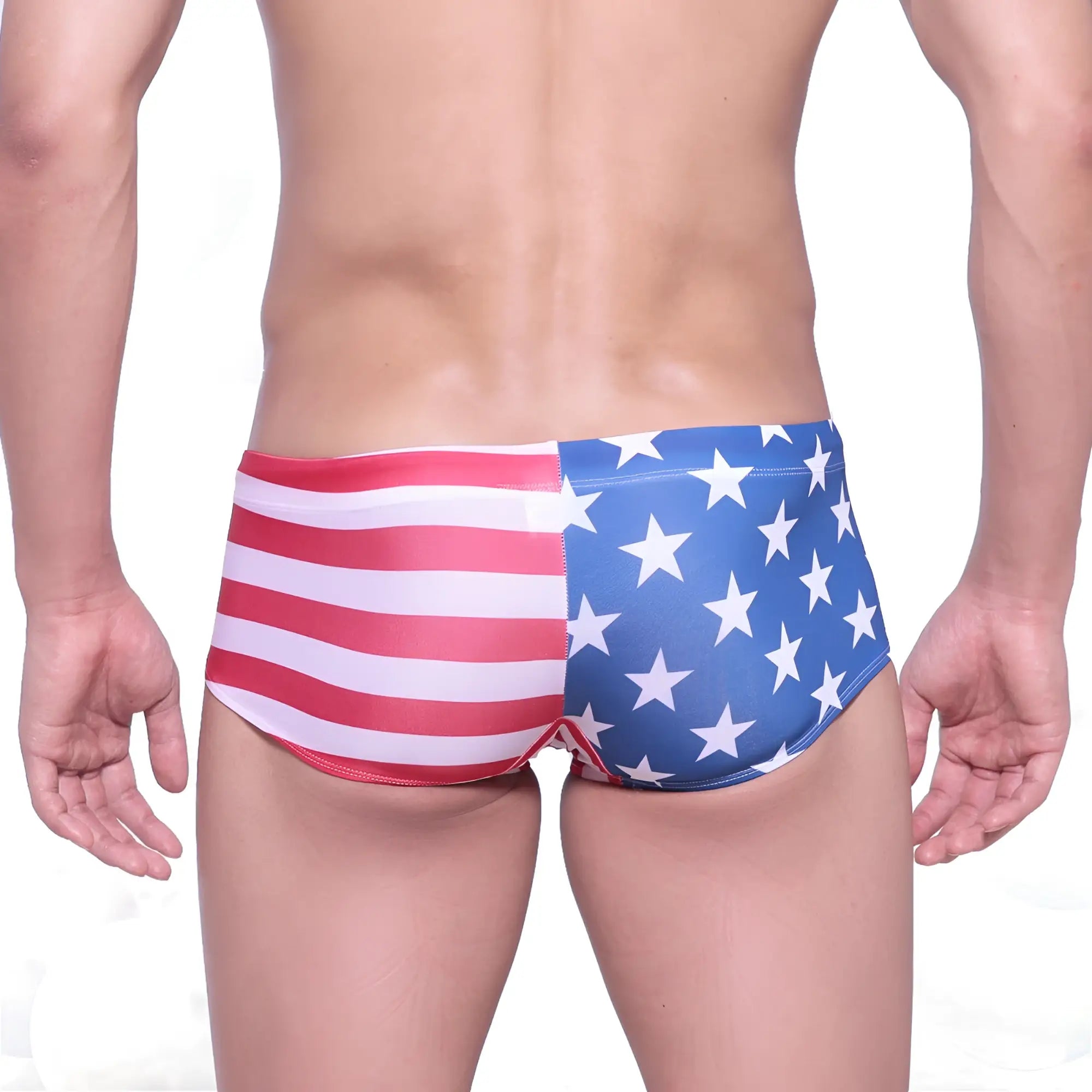 MetroMaleWear USA swim trunk 4938-90 features American flag-themed red white and blue colors for beachwear