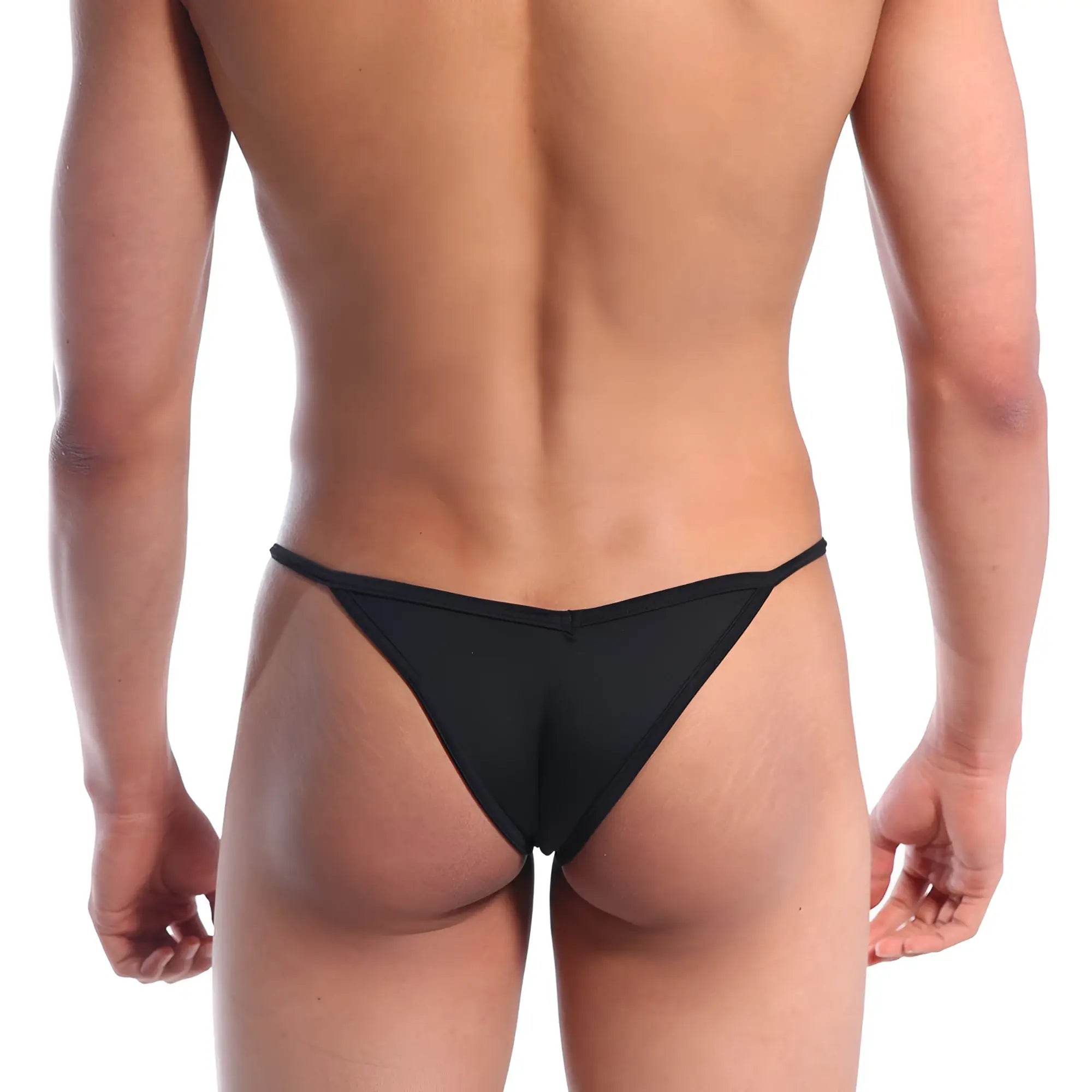 MetroMaleWear v bikini black 2225-20 sleek black thong made of smooth stretch fabric shown from the back side