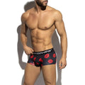 Black metro malewear boxer briefs with red lipstick print and malewear waistband 7 inch inseam 2022-38