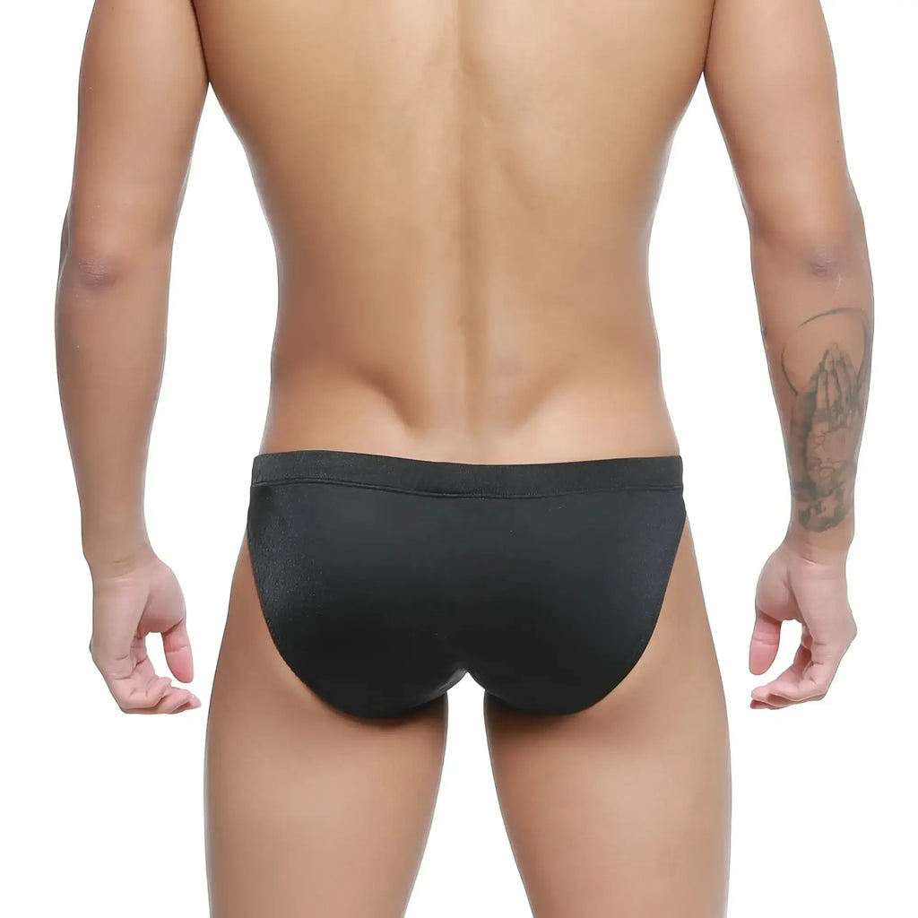 MetroMaleWear Vanguard swim bikini black sleek form-fitting swim trunks with smooth fabric finish