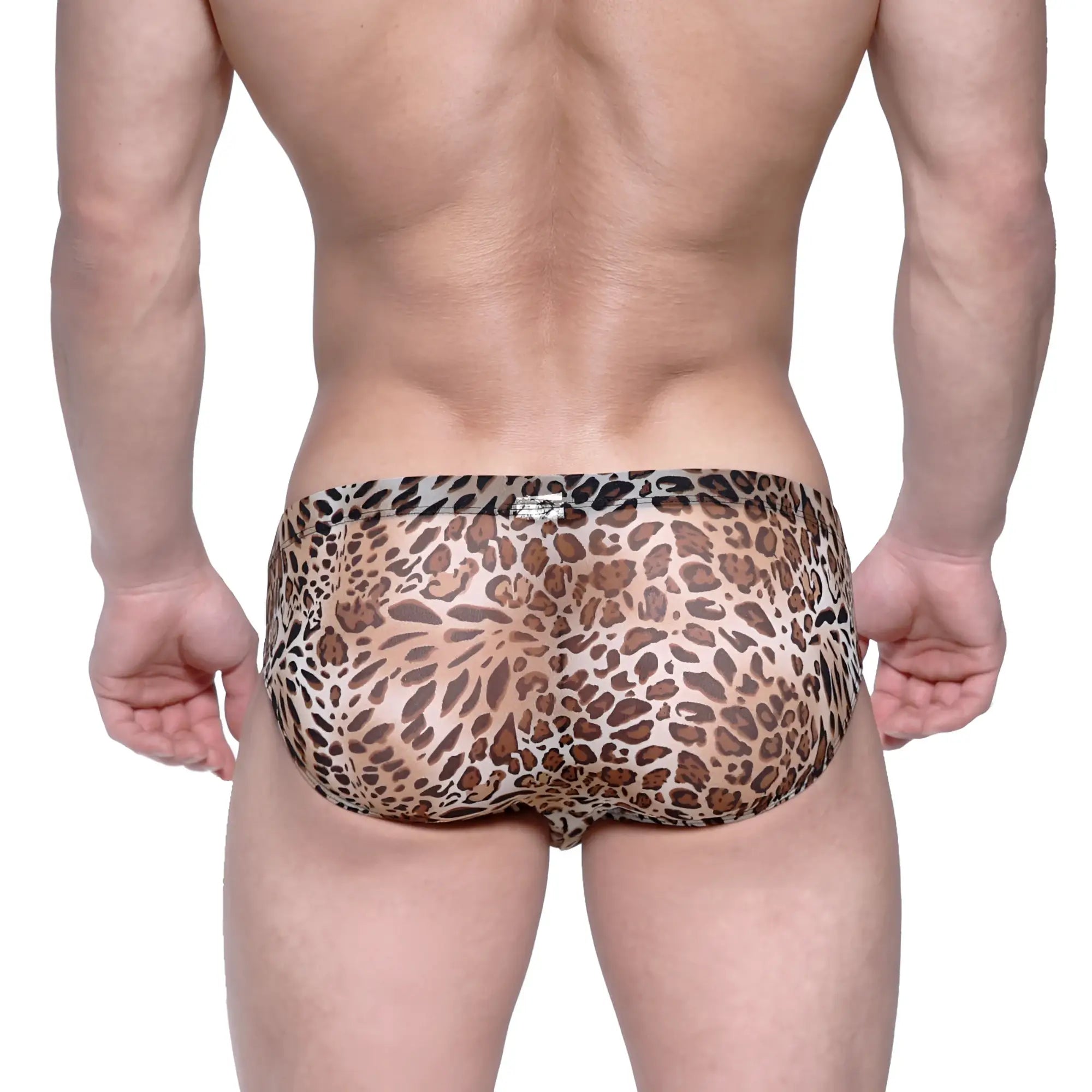 MetroMaleWear Vasco hip brief animal yellow leopard-print swim trunks in sheer stretchy fabric with brown and black spots