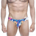 Metro male wear vasco hip brief atractivo 5103-33 vibrant geometric patterned men’s briefs in blue pink and yellow