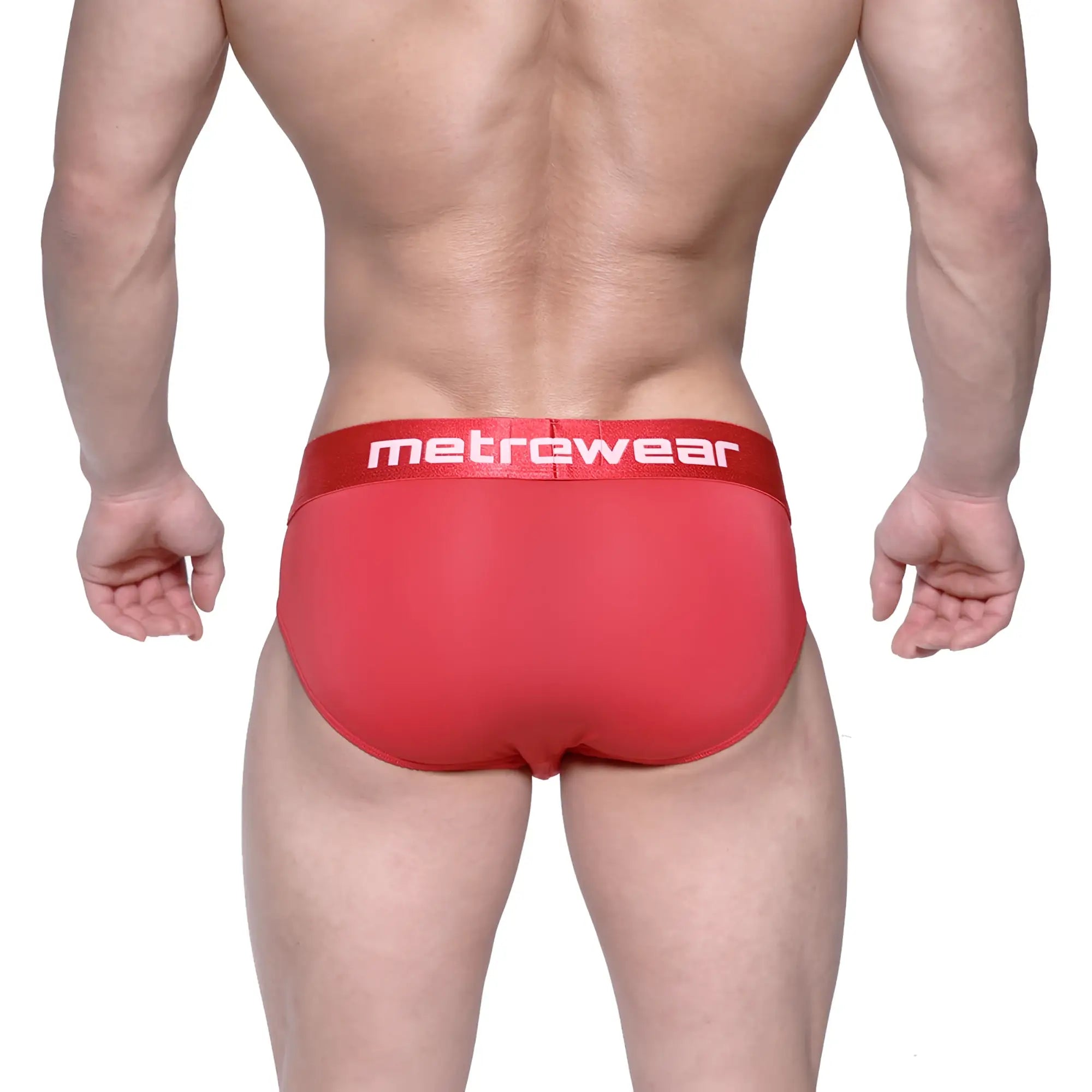 MetroMalewear vasco hip brief crimson 5103-13 features red fabric with matching red waistband and white lettering