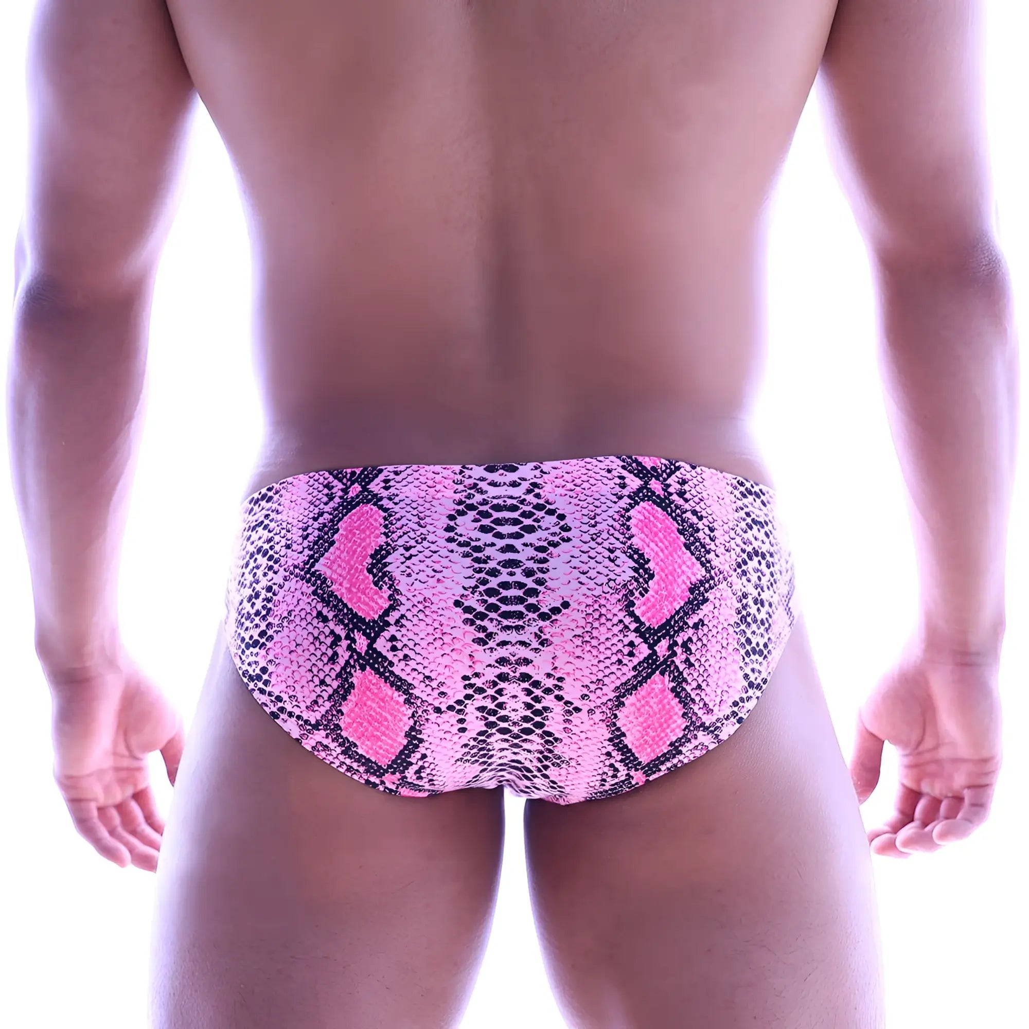 Pink snake-skin patterned swim trunks metro male wear vasco hip brief ideal for stylish beachwear