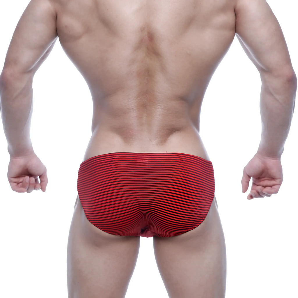 MetroMaleWear Vasco hip brief in red stripe with textured ribbed fabric for comfortable everyday wear