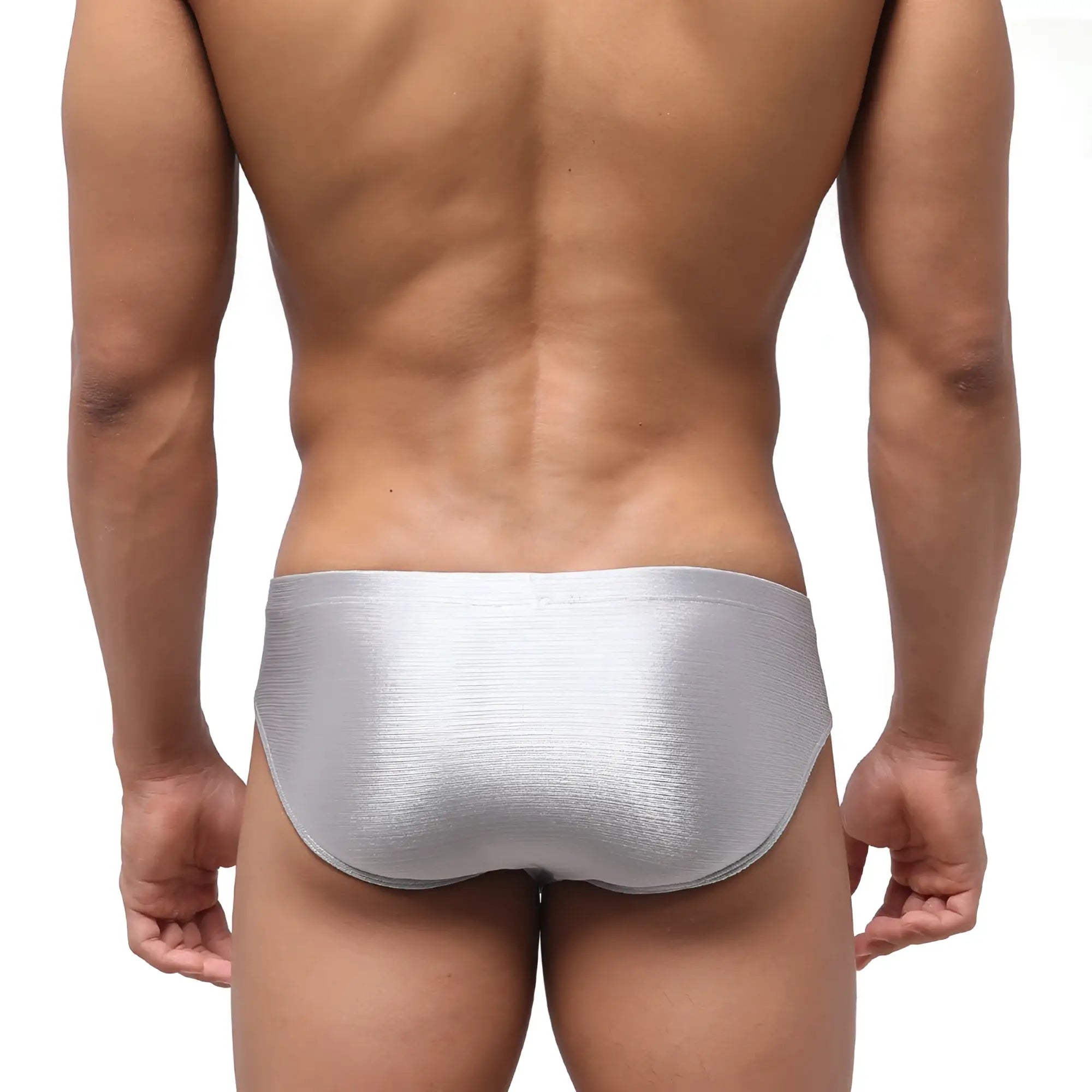 Metro malewear vasco hip brief titanium 5103-10 silver metallic textured shimmering finish briefs front side view