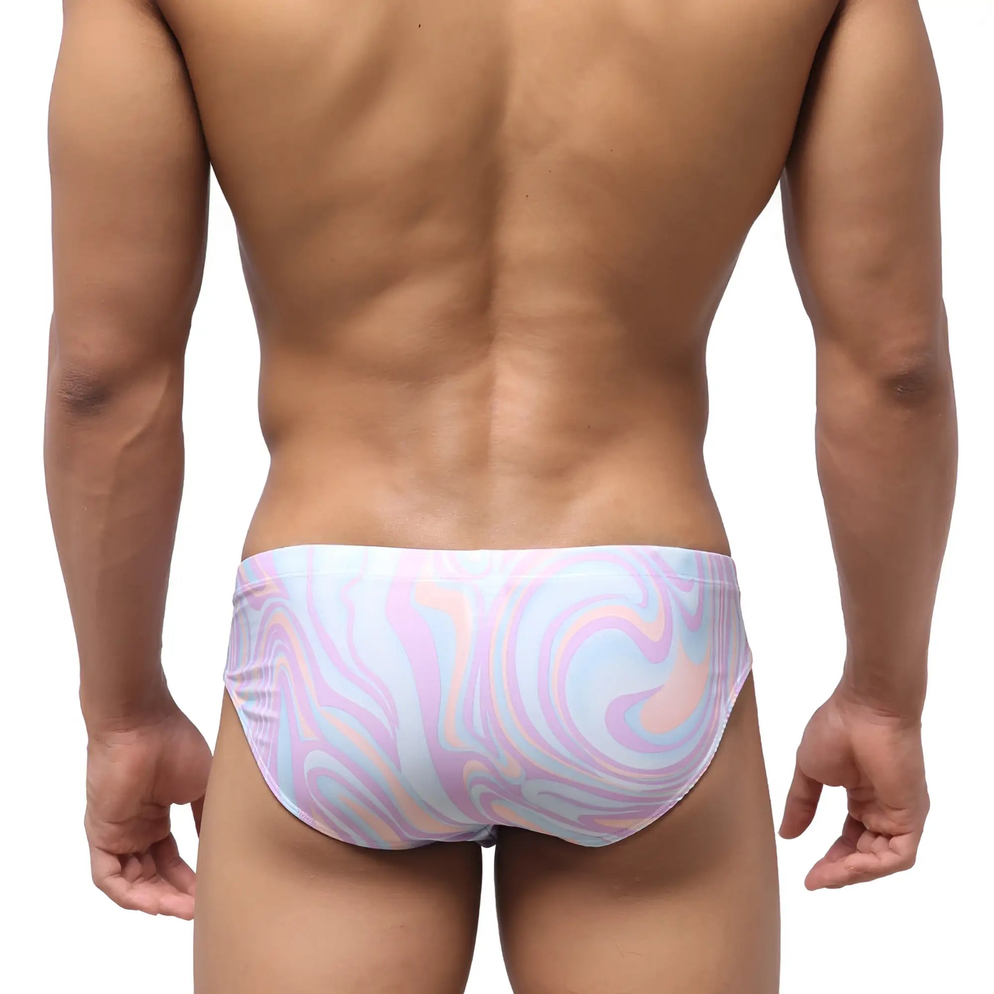 MetroMaleWear Vasco swim brief swirl 4953-61 in pastel pink blue and white soft fabric with swirl pattern
