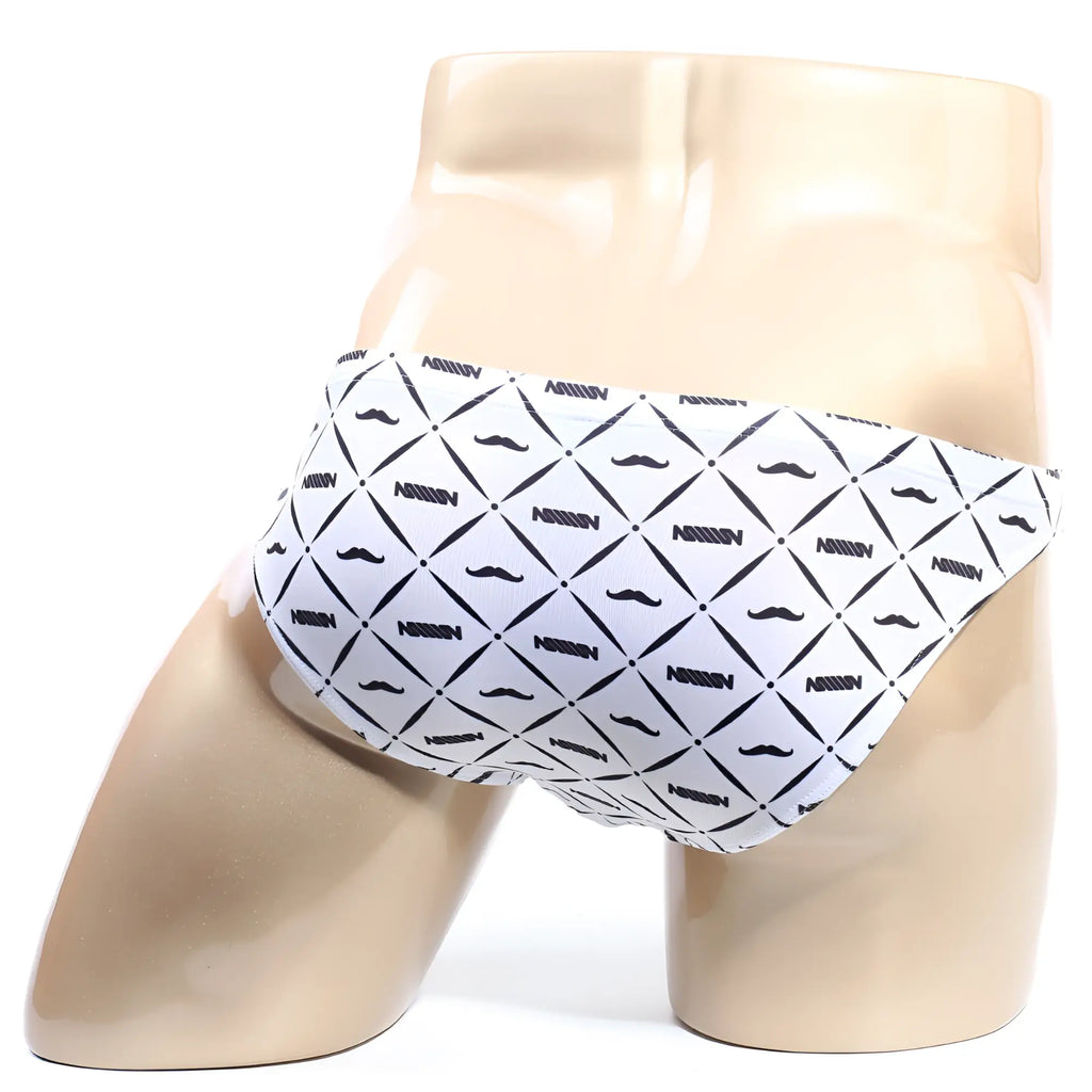 White briefs with black mustache and mission pattern from metromalewear vendeta bikini gentleman 2614-03 collection