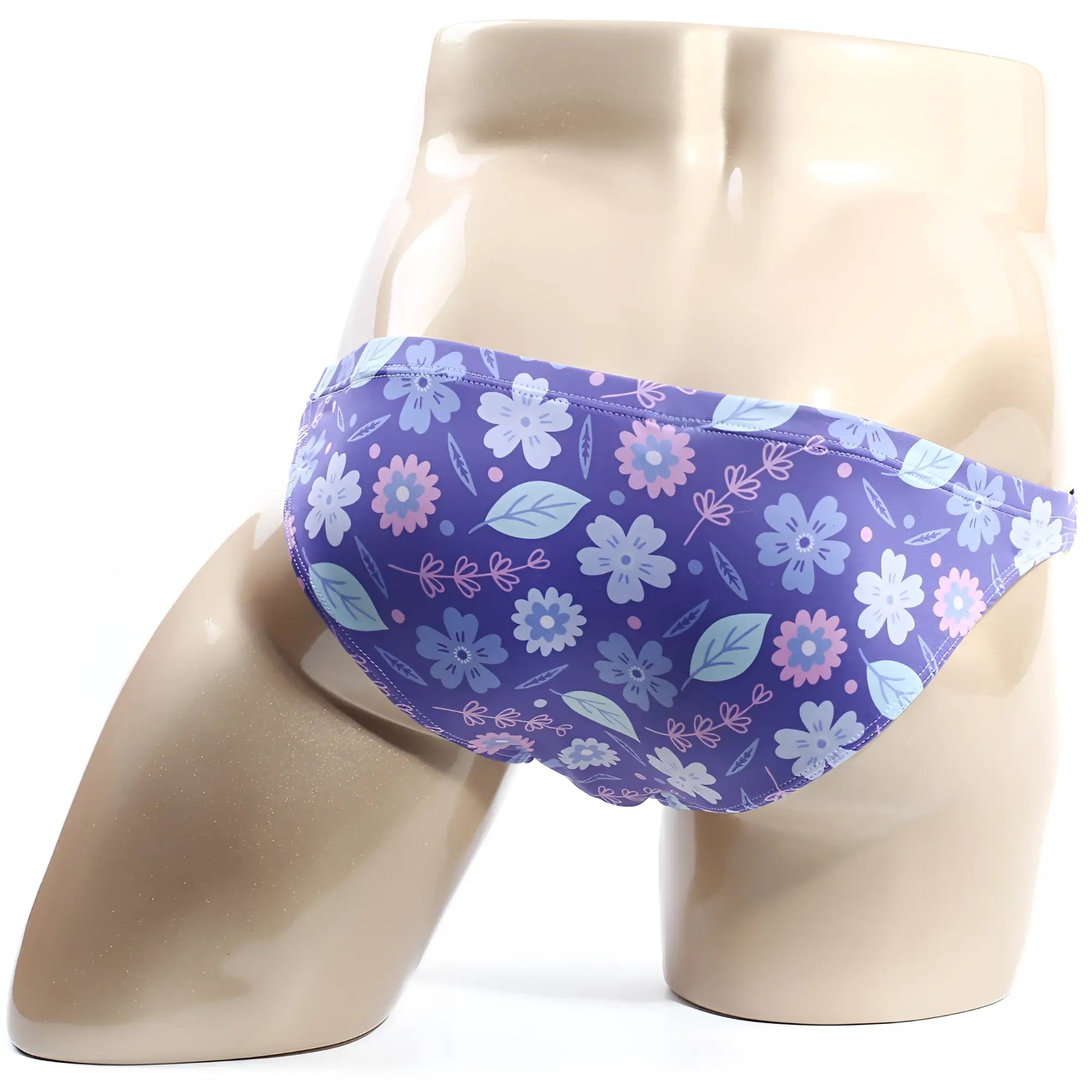 MetroMaleWear Vendeta bikini Jardin 2614-44 purple floral-patterned bikini bottom with light blue pink flowers on stretchy fabric