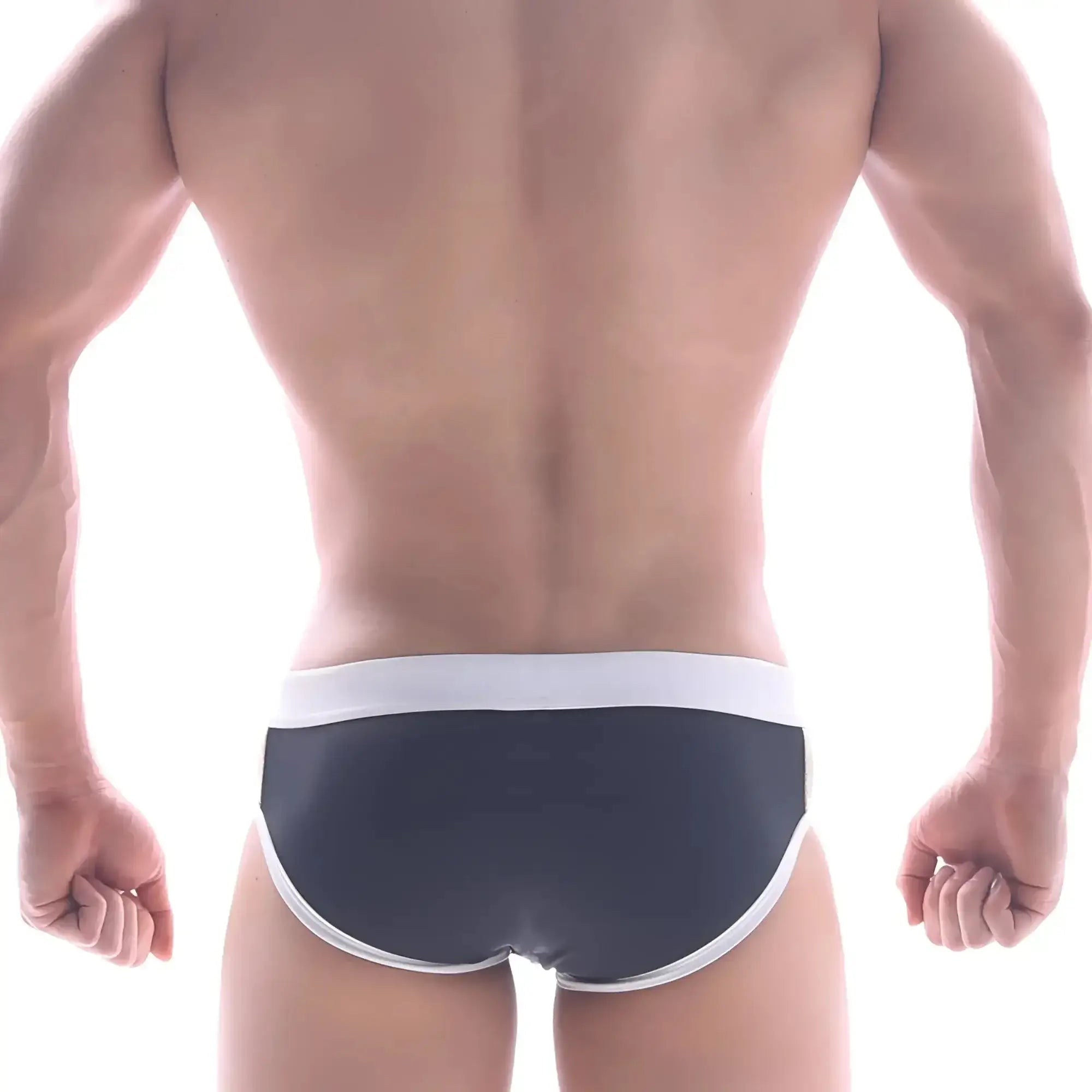MetroMaleWear Ventana swim brief in black with white trim featuring breathable quick-dry fabric for active use
