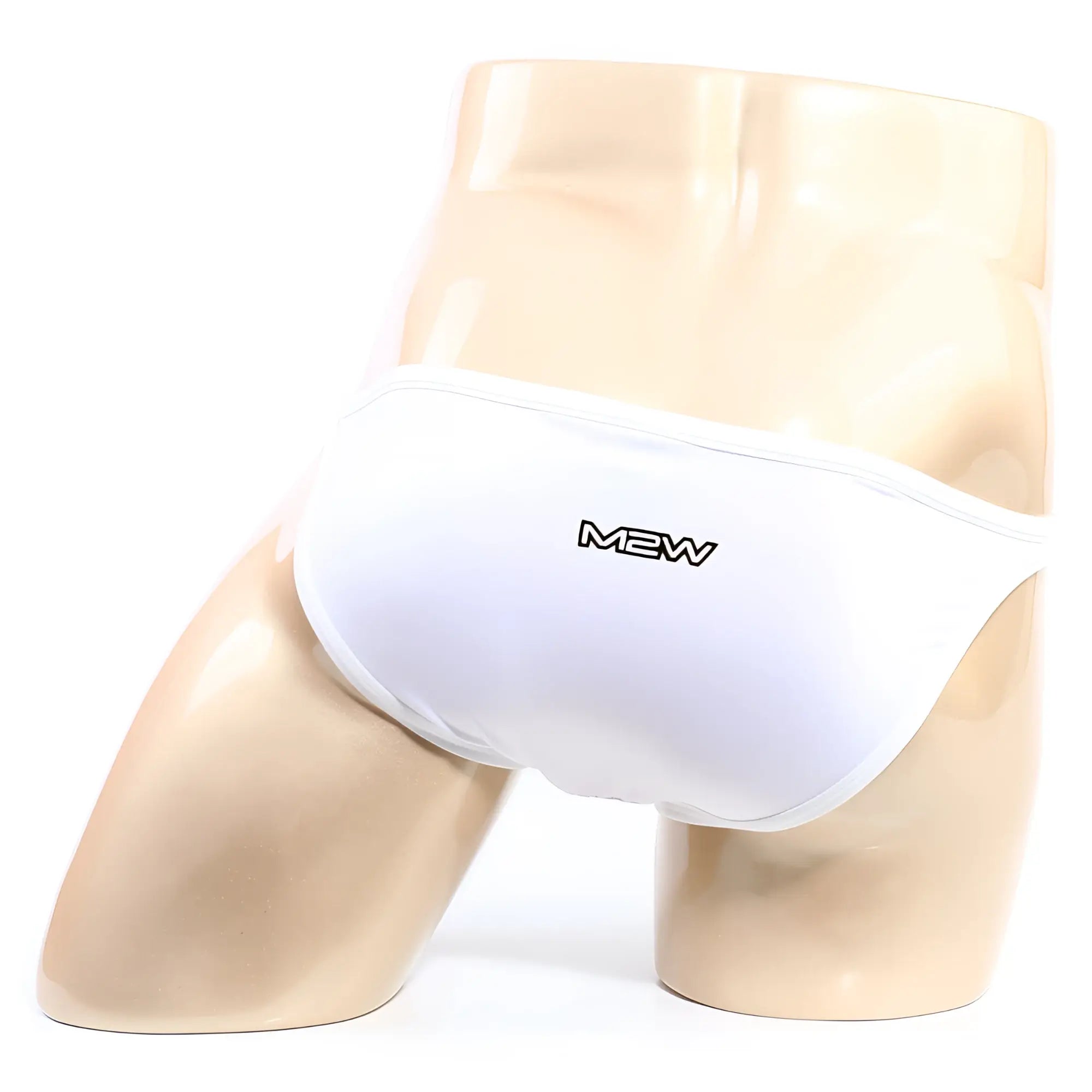 White mew brand briefs metro male wear verano bikini crystal 3606-01 displayed on mannequin front view
