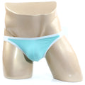Light blue form-fitting briefs with white trim displayed on a mannequin metro male wear verano bikini pastel green 3606-07