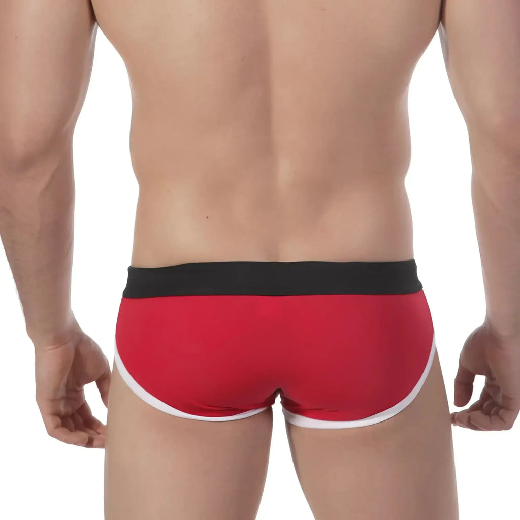 MetroMalewear victory swim brief 4916-79 red briefs with black waistband and white trim for swimming use