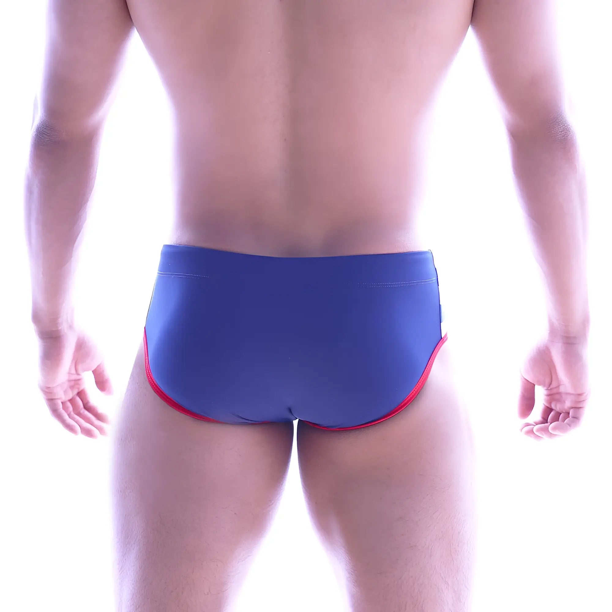 MetroMalewear vigor swim brief blue 4936-41 features blue swim trunks with red trim perfect for swimming and beachwear