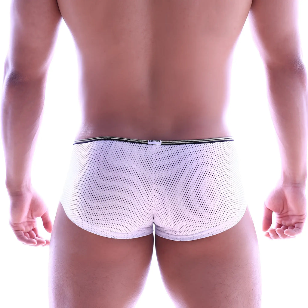 MetroMaleWear vigor trunk white mesh briefs with black elastic waistband providing breathable comfort and support