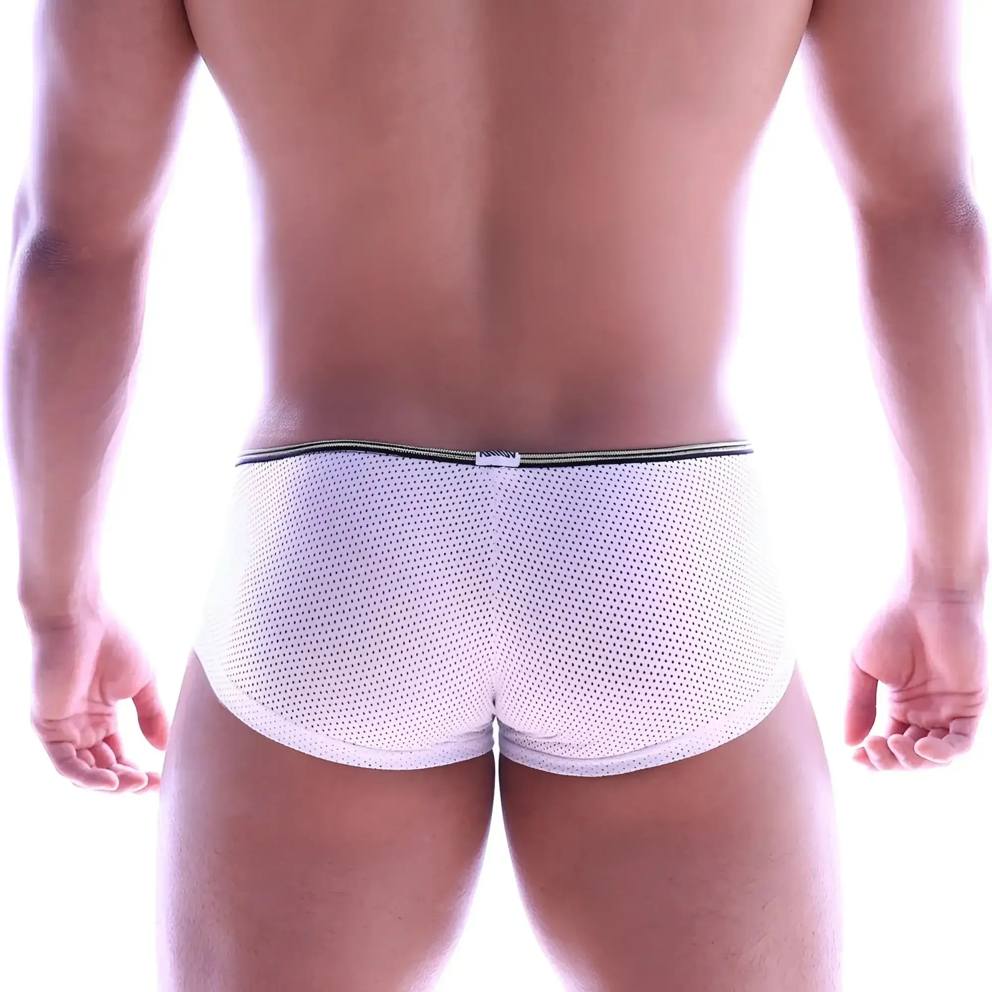 MetroMaleWear vigor trunk white mesh briefs with black elastic waistband providing breathable comfort and support