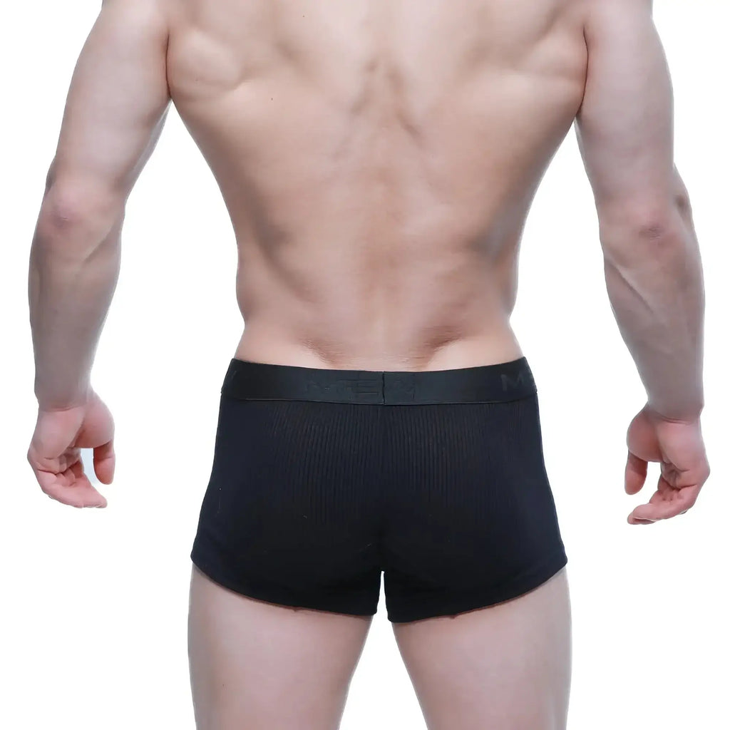 MetroMaleWear Voltz black ribbed men’s boxer briefs with smooth elastic waistband for comfortable daily wear