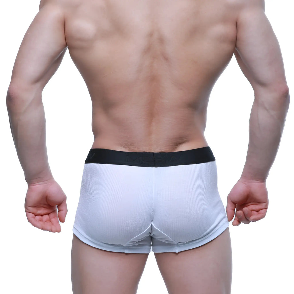 White ribbed cotton boxer briefs with black elastic waistband from metromalewear voltz series 2122-05