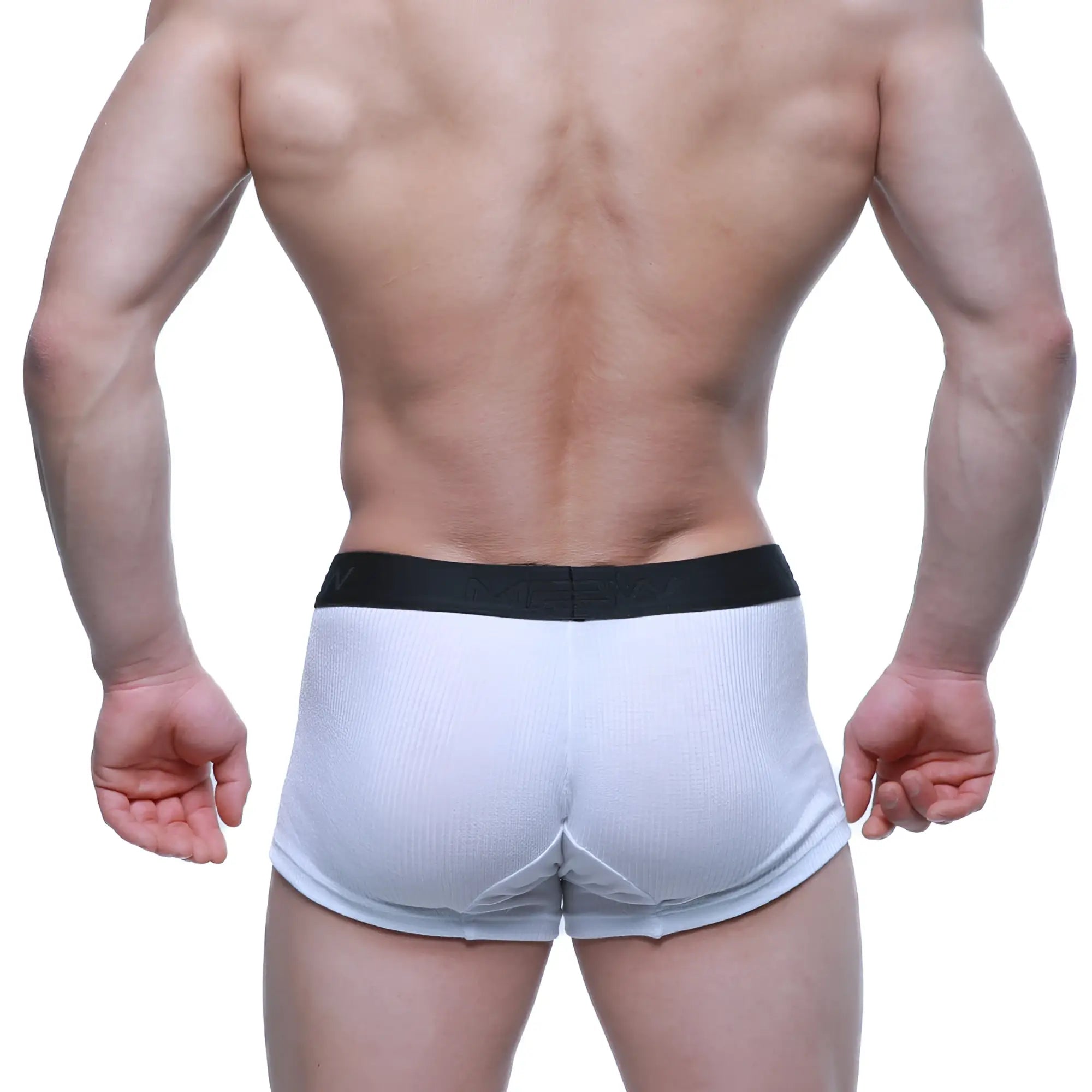 White ribbed cotton boxer briefs with black elastic waistband from metromalewear voltz series 2122-05