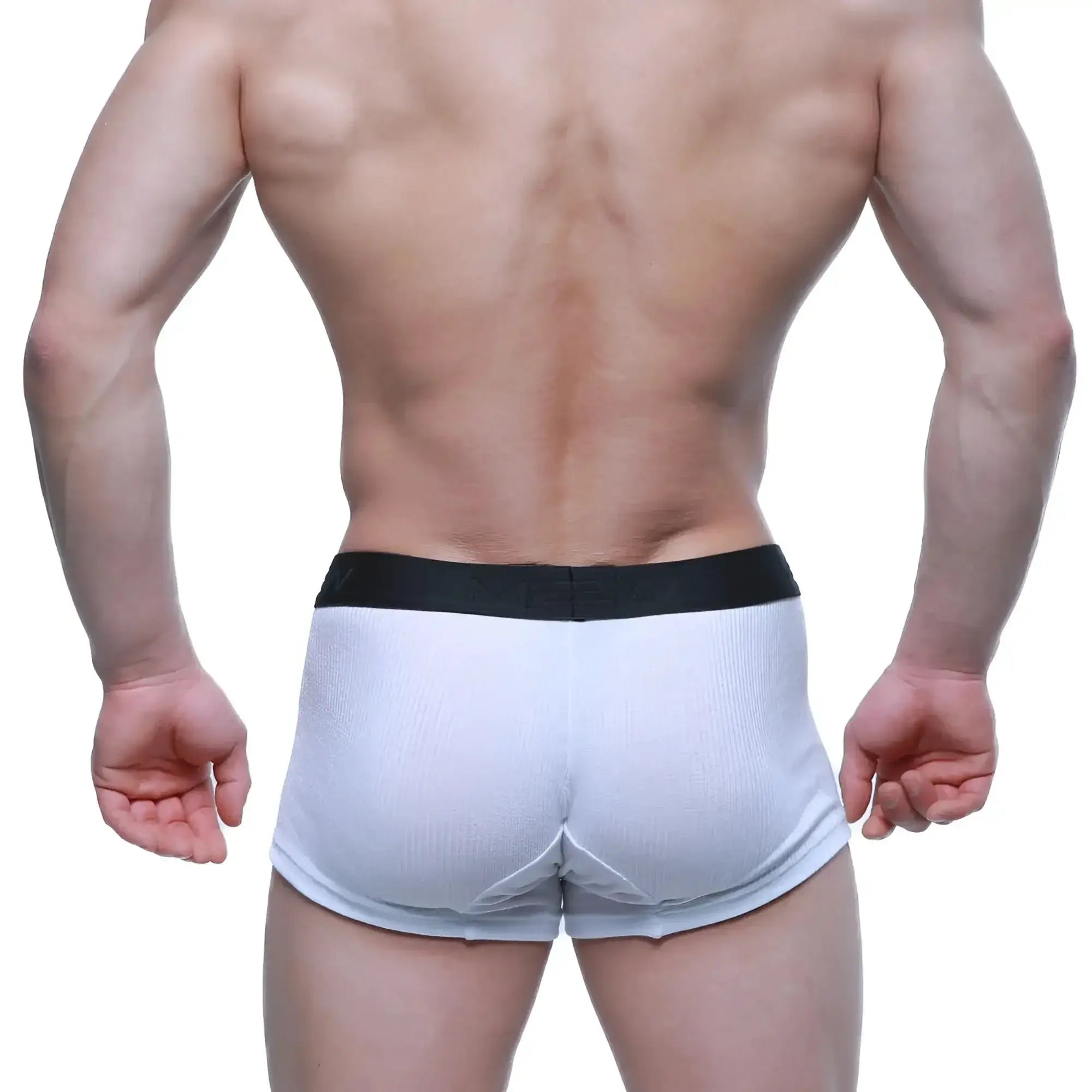 White ribbed cotton boxer briefs with black elastic waistband from metromalewear voltz series 2122-05